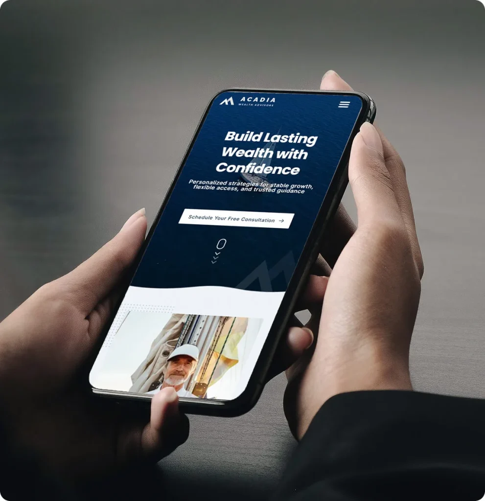 Hands holding a phone showing a financial services website in Clemmons, NC – Birch Stream Digital